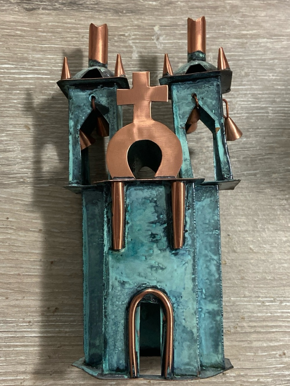 Vintage Rare Peruvian Green Bronze Copper Ayacucho Metal Church Sculpture